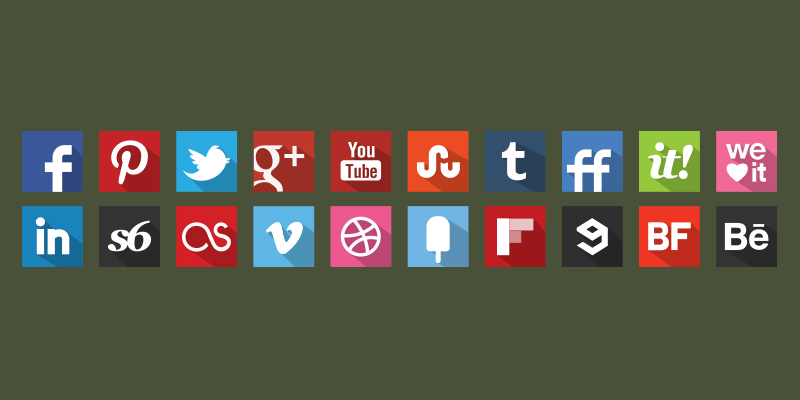 social media icons flat shadow set