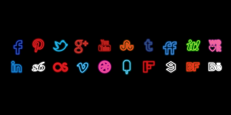 neon social icons set