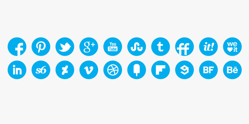 social media round icons blue colour set