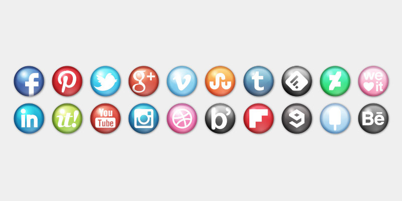 social media round glossy icons