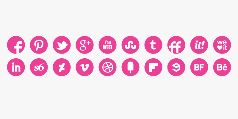 social media round icons pink colour set